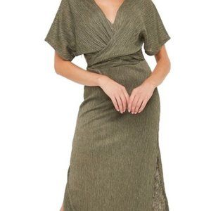 All in Favor Moss Green Surplice Midi Dress